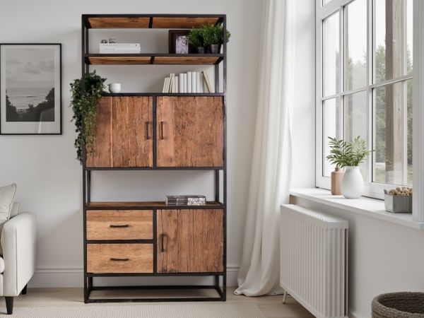 Industriële boekenkasten van mangohout