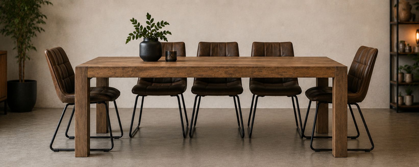 Eettafel met vier houten poten op de hoeken