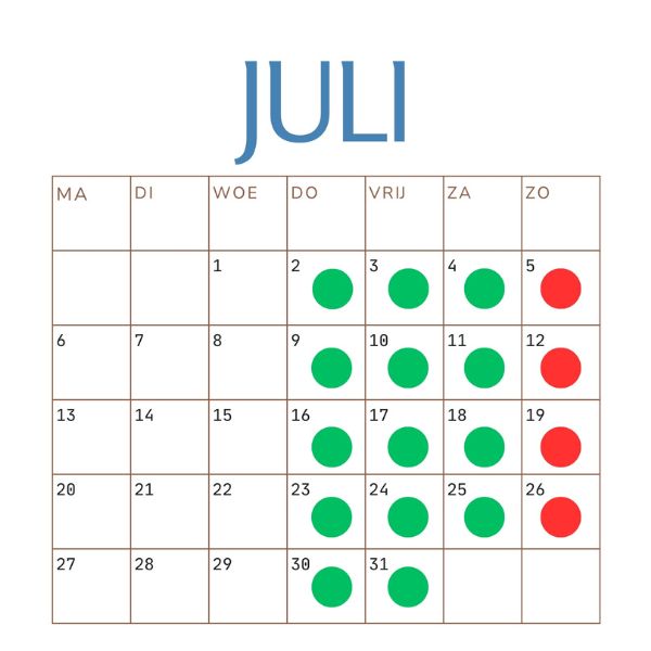 Openingstijden Juli