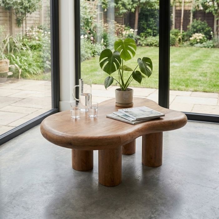 Organische houten salontafel in boonvorm