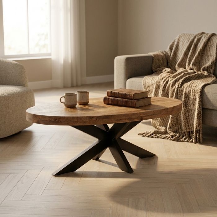 Ovale naturel salontafel van mangohout
