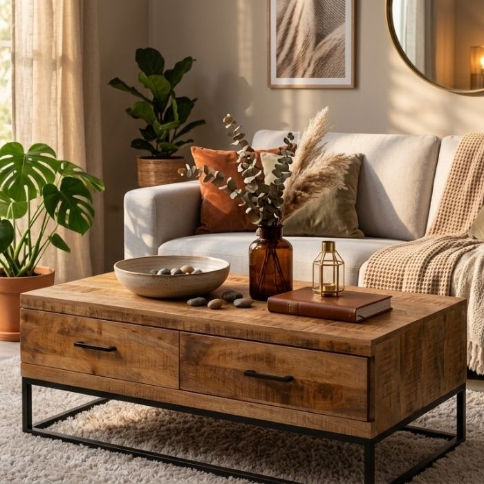 Rechthoekige houten salontafel