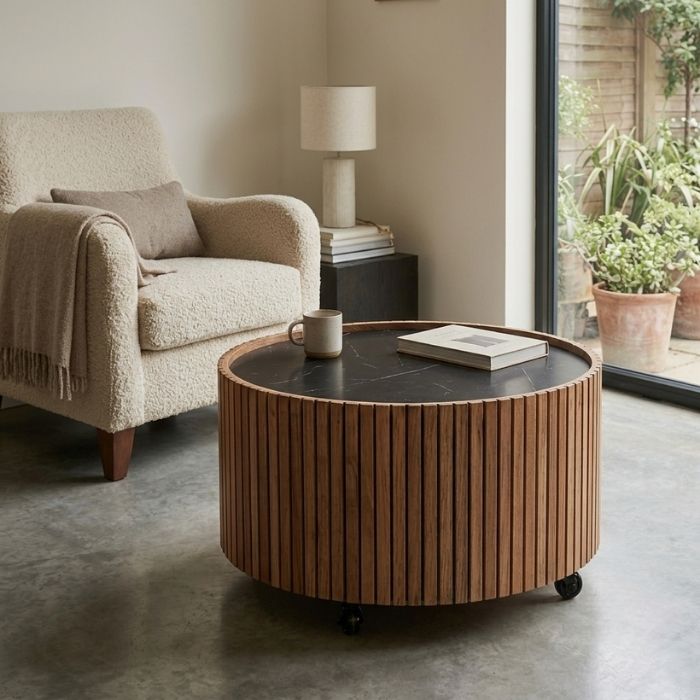 Ronde salontafel met wieltjes